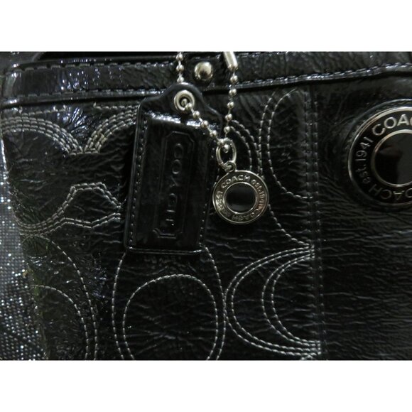 Coach 2012 Black Signature C Stitched Patent Leather Tote Kisslock Handbag - Picture 13 of 13